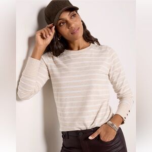 Evereve Snap Cuff Tee Striped Long Sleeve stripe tan medium Pima cotton